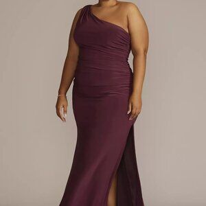 Elegant One Shoulder Burgundy Dress